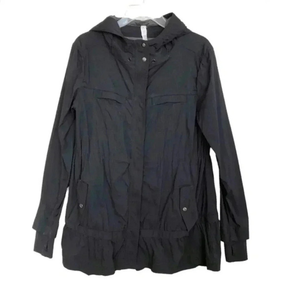 Lululemon Black Coats Hoodie Jacket Hide Full Zipper Striped Lining - Picture 1 of 13